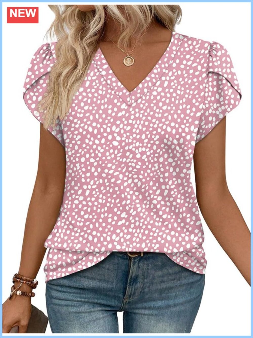 Womens V-Neck Petal Sleeve Blouse Lace Detail Summer Work Top
